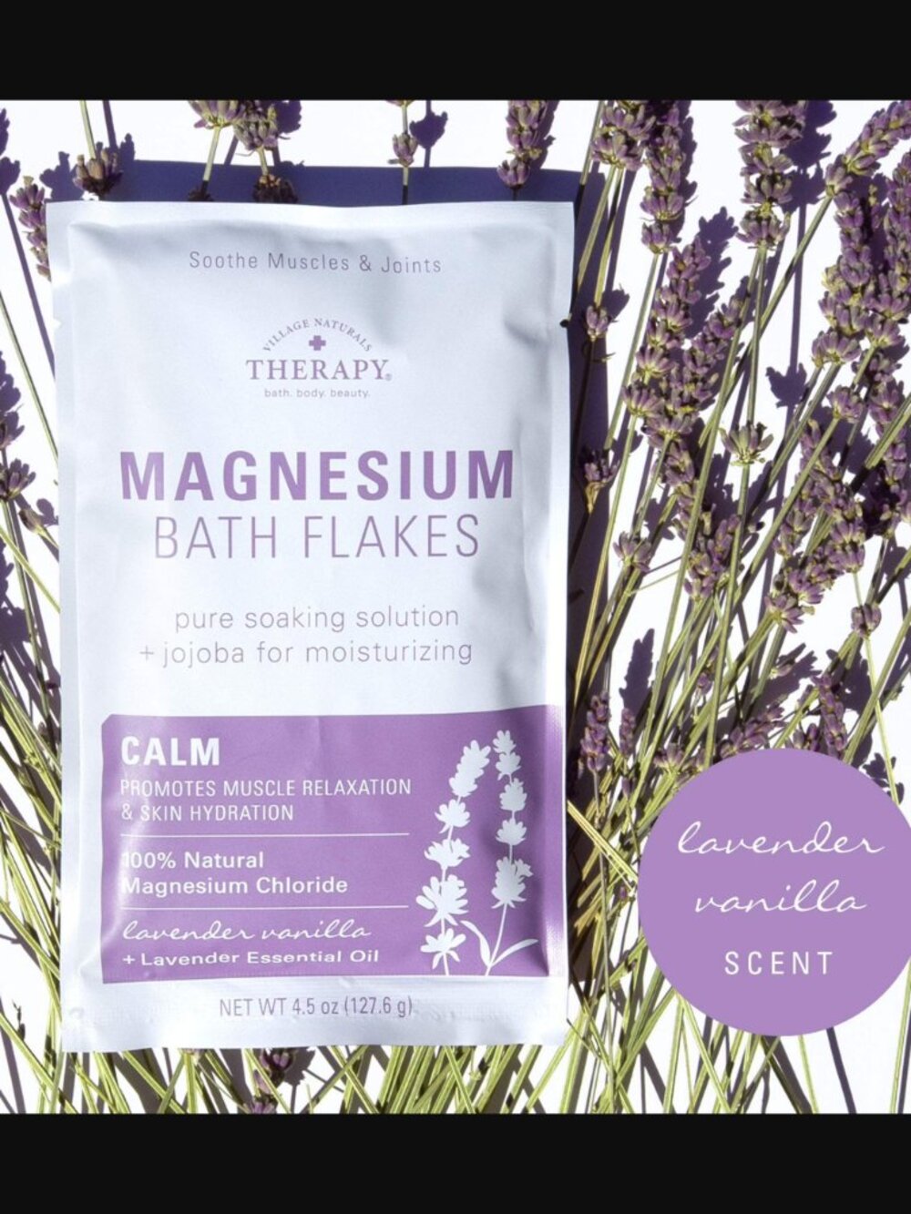 🌈4/$20 Village Naturals Therapy Calm Magnesium Bath Flakes Lavender Vanilla